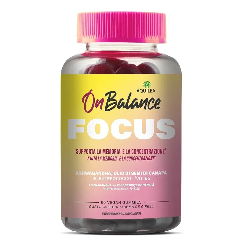 On Balance Focus Integratore per Memoria e Concentrazione Gusto Ciliegia 60 Gummies